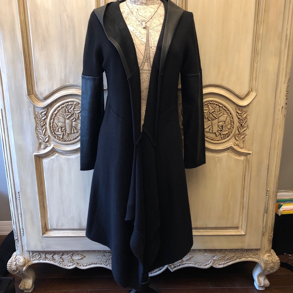 Black Jacket with Faux Leather Hood + Sleeves